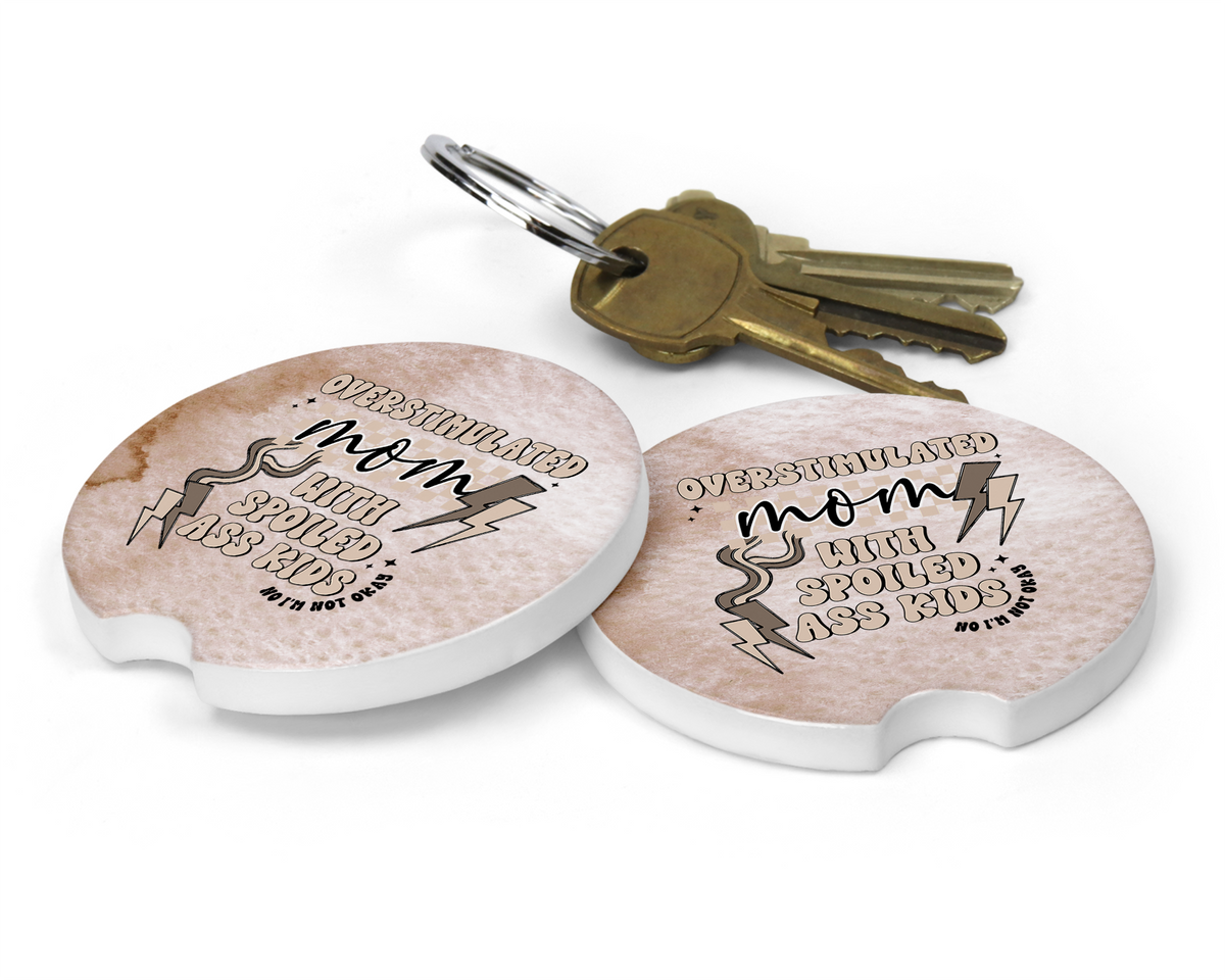 Overstimulated Mama Ceramic Car Coasters