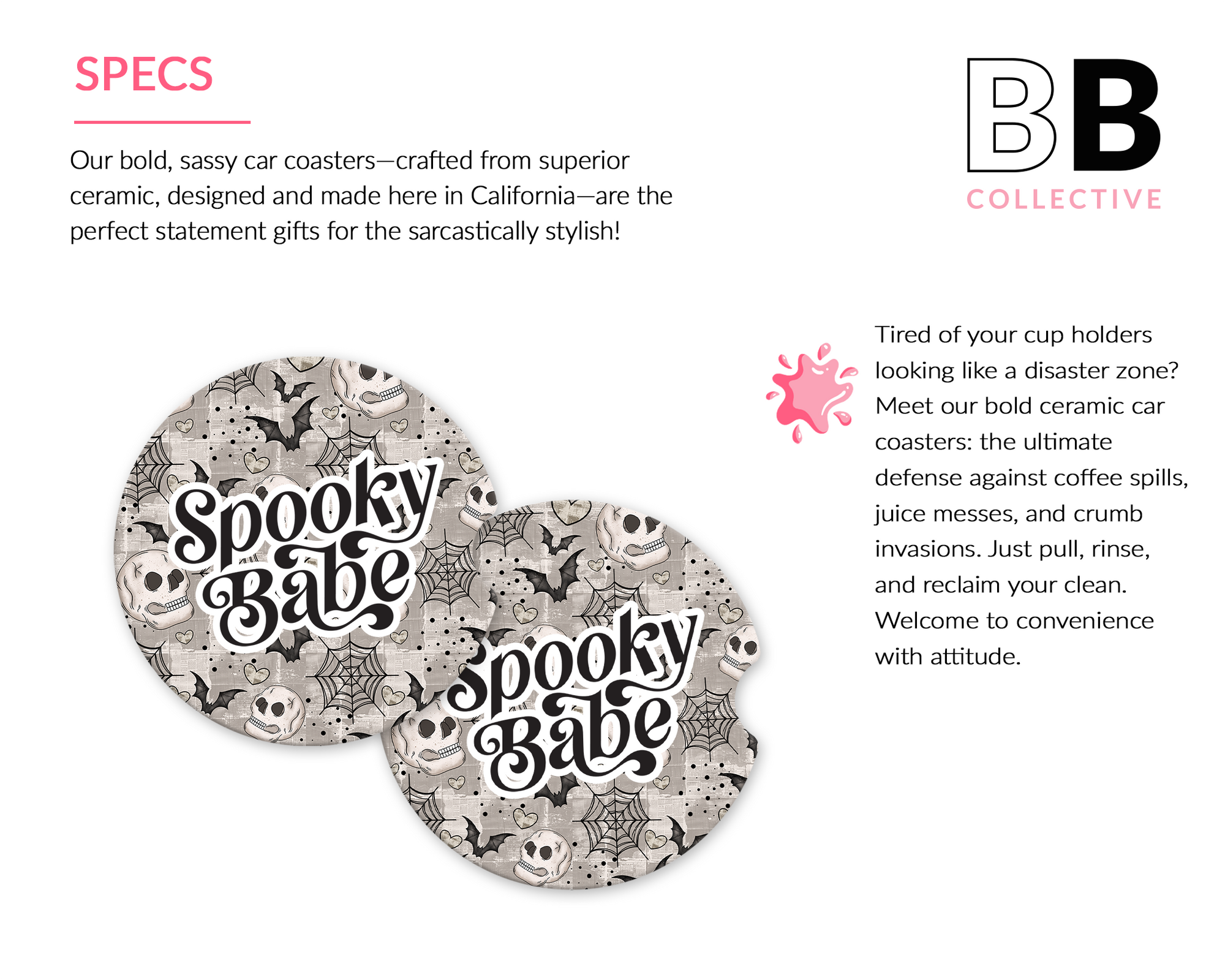 Spooky Babe Ceramic Car Coasters