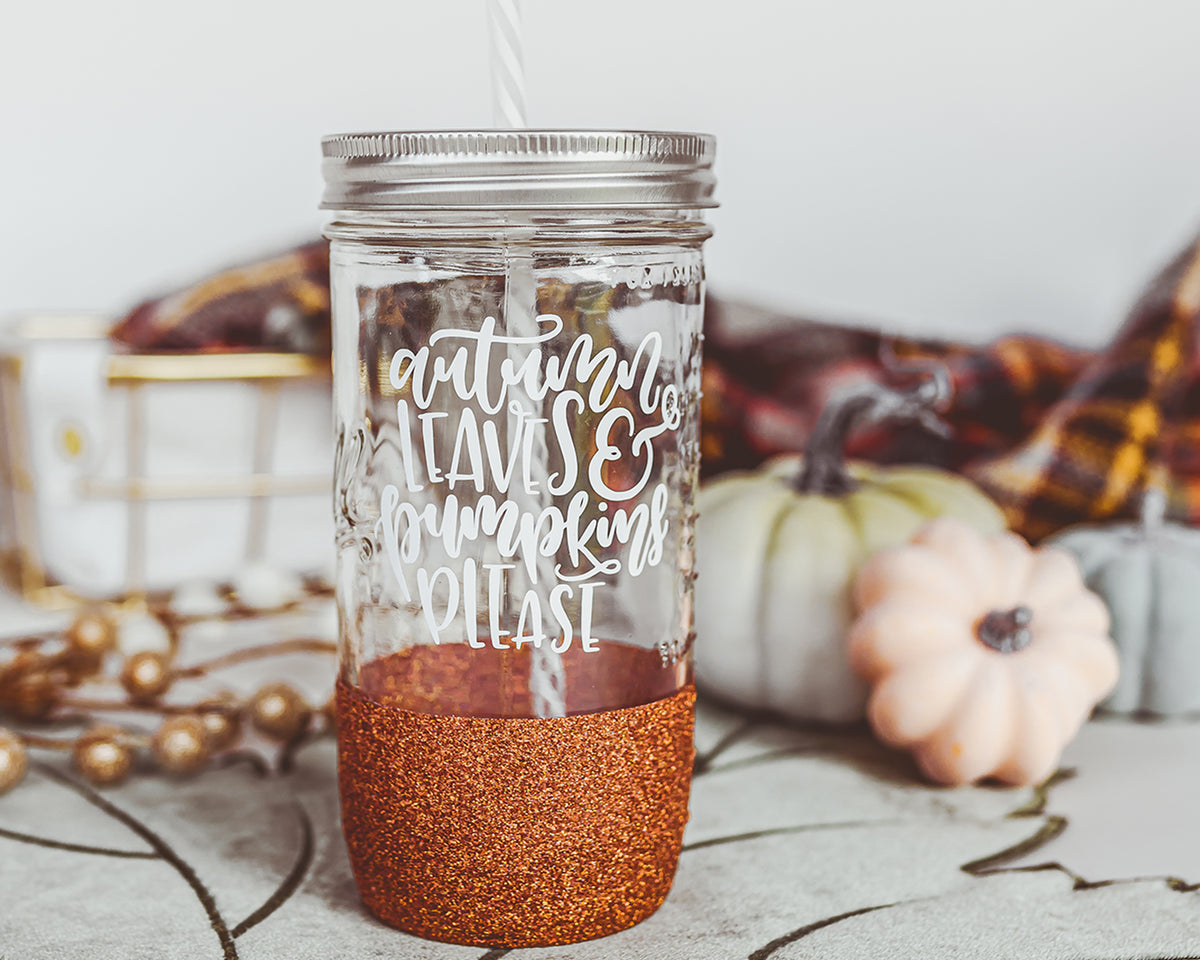 Autumn Leaves &amp; Pumpkins Please Mason Jar Tumbler