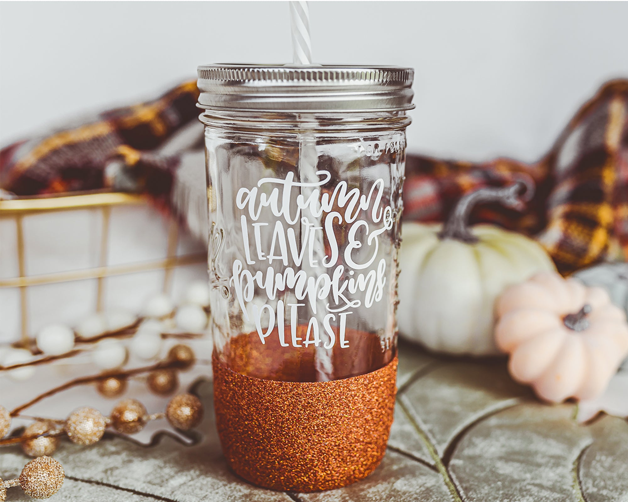 Autumn Leaves & Pumpkins Please Mason Jar Tumbler