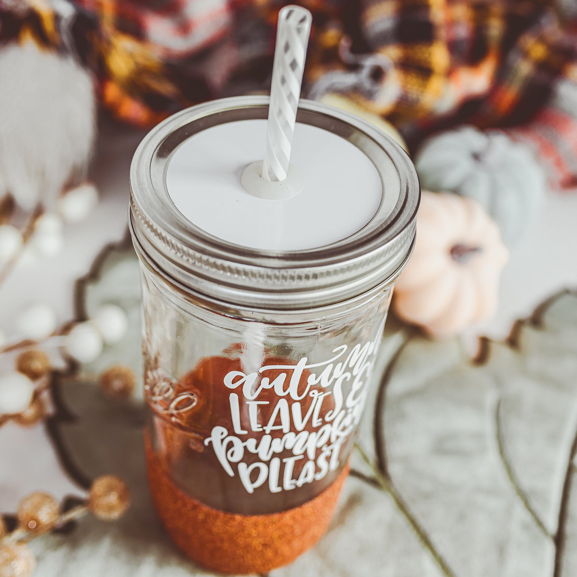 Autumn Leaves & Pumpkins Please Mason Jar Tumbler