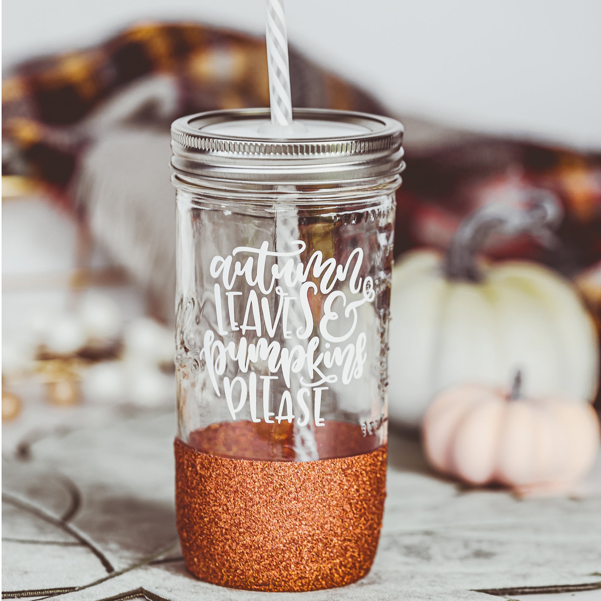 Autumn Leaves & Pumpkins Please Mason Jar Tumbler