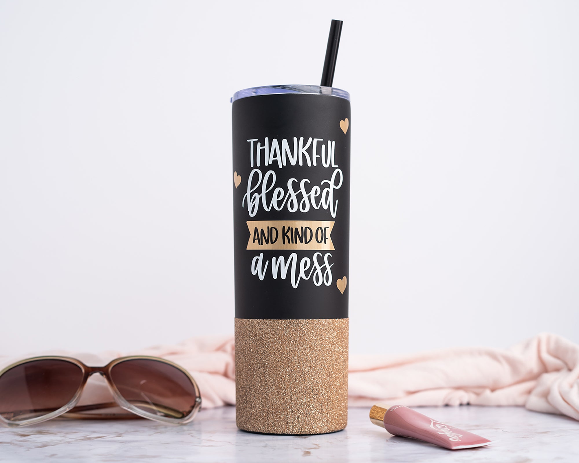 Thankful Blessed and Kind of a Mess Skinny Tumbler